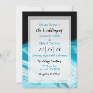 Abstrakte Hochzeit in Blau und Schwarz Einladung