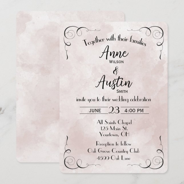 Abstrakte Hochzeit in Pink Watercolor Einladung (Vorne/Hinten)