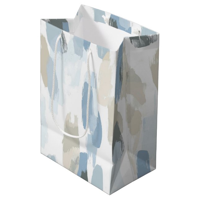 Abstrakte Hochzeit mit Blauweißcreme Mittlere Geschenktüte (Vorderseite Schrägansicht)