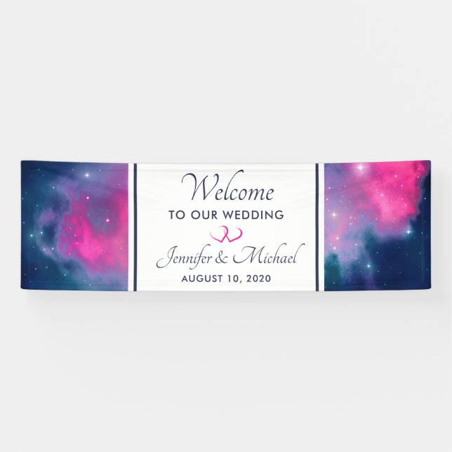 Abstrakte Hochzeit mit rosa & blauem Galaxienebel  Banner (Horizontal)