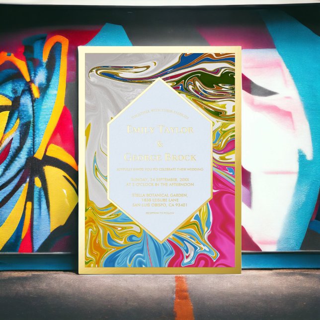 Abstrakte Hochzeitsstimmung in eleganten Farben Folieneinladung (Von Creator hochgeladen)