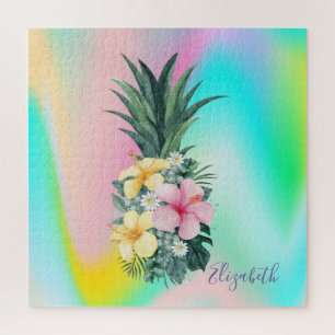 Abstrakte holografische Ananas tropische Blumen