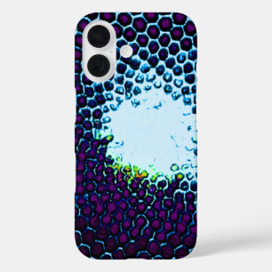 Abstrakte Honeycomb Design blau und lila iPhone 16 Hülle