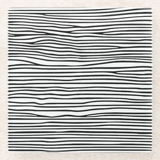 Abstrakte horizontale Linien_schwarz Glasuntersetzer (Vorderseite)