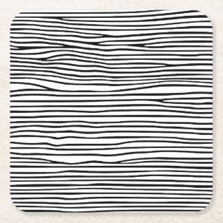 Abstrakte horizontale Linien_schwarz Rechteckiger Pappuntersetzer