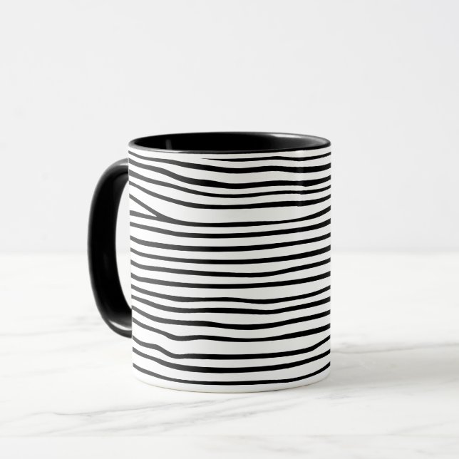 Abstrakte horizontale Linien_schwarz Tasse (Vorderseite Links)