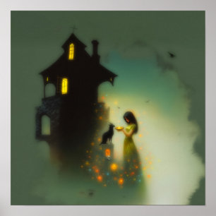 Abstrakte Hörner Katzenhaus Hexerei künstlerischer Poster