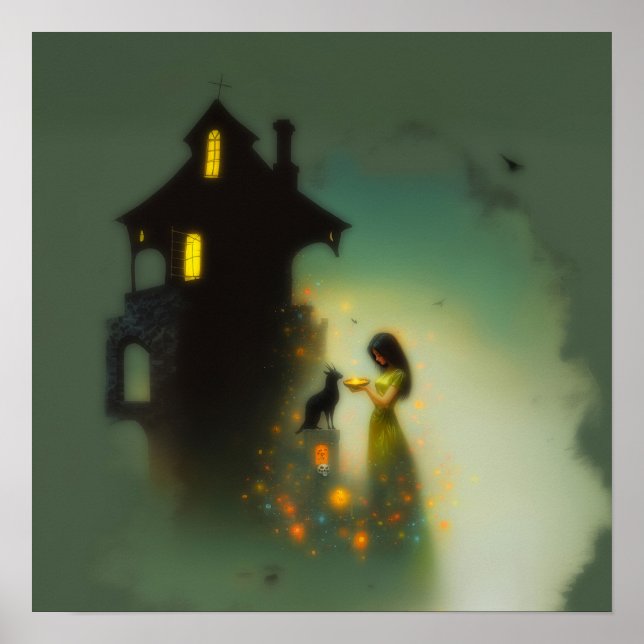 Abstrakte Hörner Katzenhaus Hexerei künstlerischer Poster (Vorne)