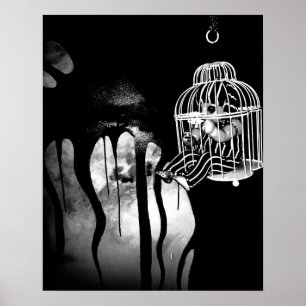 Abstrakte Horrorkunst - Baby - Puppe im Käfig Poster