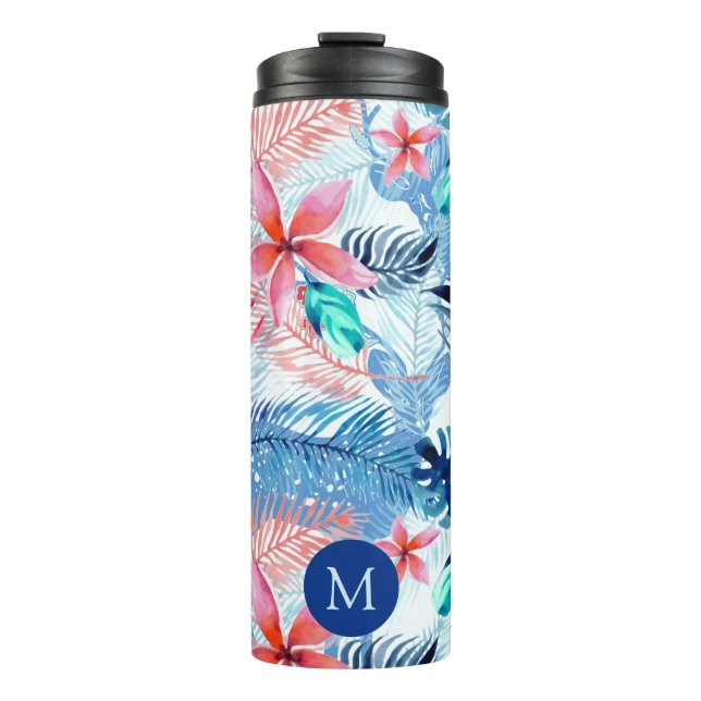Abstrakte Hübsche Blumen- und Hirschkunst Mit Mono Thermosbecher (Vorderseite)