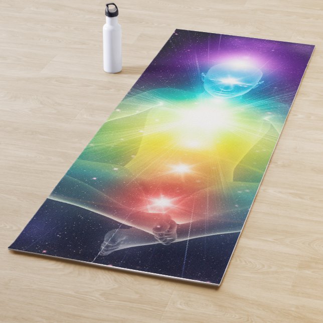 Abstrakte humanoide Lotus-Yoga-Pose mit Chakras Yogamatte (Beispiel)
