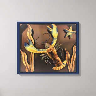 Abstrakte Hummerkunst (blauer Hintergrund) Leinwanddruck