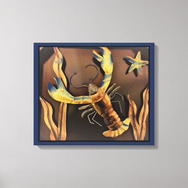 Abstrakte Hummerkunst (blauer Hintergrund) Leinwanddruck (Vorderseite)