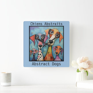 Abstrakte Hunde blau Quadratische Wanduhr