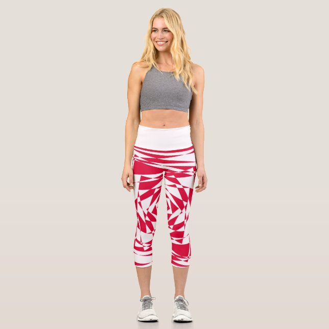 Abstrakte Illusion in Weißrot Capri Leggings (Vorderseite)