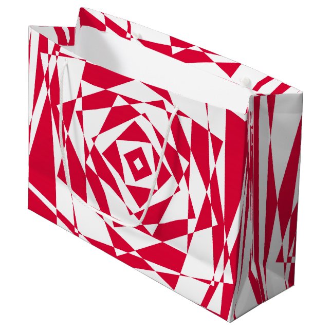 Abstrakte Illusion in Weißrot Große Geschenktüte (Vorderseite Schrägansicht)