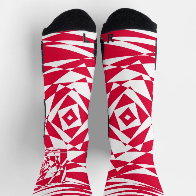 Abstrakte Illusion in Weißrot Socken (Oben)