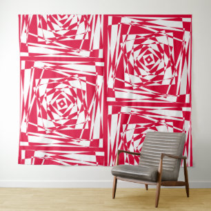 Abstrakte Illusion in Weißrot Wandteppich