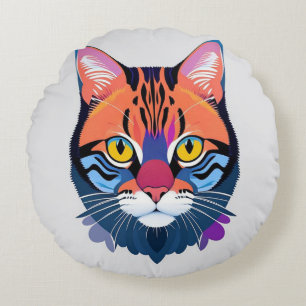 Abstrakte Illustration eines Katzenkopfes Rundes Kissen
