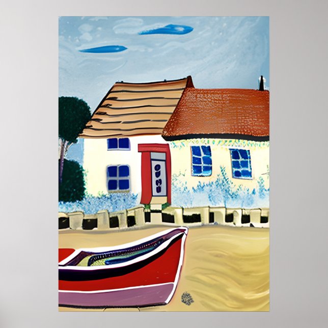 Abstrakte Illustration über Beach House und Boat Poster (Vorne)