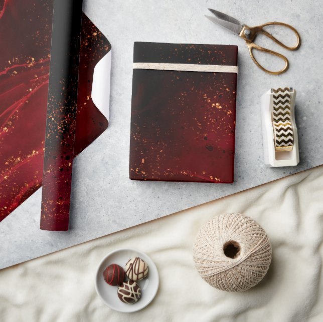 Abstrakte Imitate in Rot, Schwarz und Gold Geschenkpapier (Basteln)