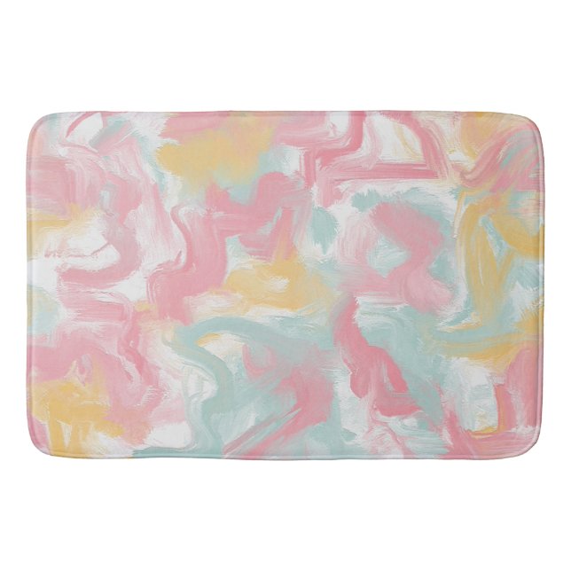 Abstrakte Impasto Paint Coral Yellow Turquoise Badematte (Vorderseite)