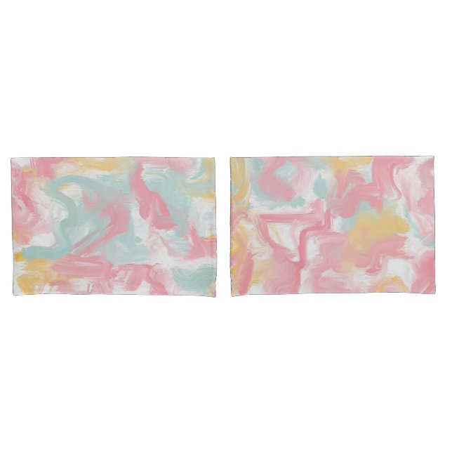 Abstrakte Impasto Paint Coral Yellow Turquoise Kissenbezug (Vorderseite-Set)