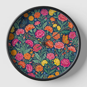 Abstrakte indische Nelken Schmetterlinge Kunst Uhr