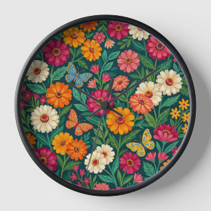 Abstrakte indische Textil-Zinnias-Kunstuhren Uhr