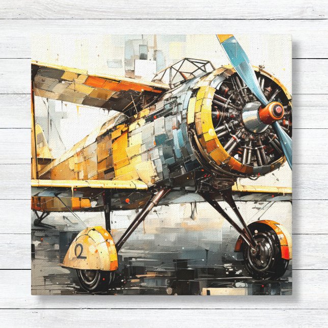 Abstrakte Industrieblattwerbung Leinwanddruck (Abstract Vintage Biplane - Masculine Aviation Canvas - Office and Game Room Wall Art)