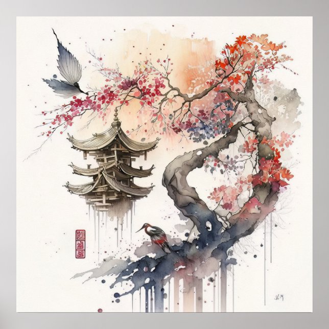 Abstrakte japanische Landschaft Poster (Vorne)