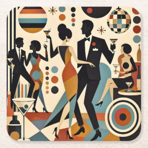 Abstrakte Jazzy Martinis und tanzende Cocktailpart Rechteckiger Pappuntersetzer