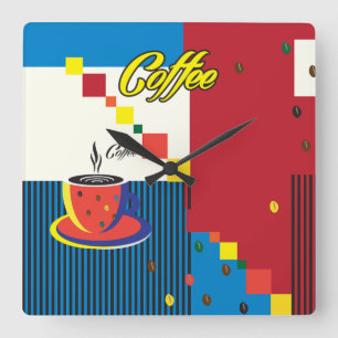 Abstrakte Kaffeetasse-Pop-Kunst-Trendy stilvolles Quadratische Wanduhr