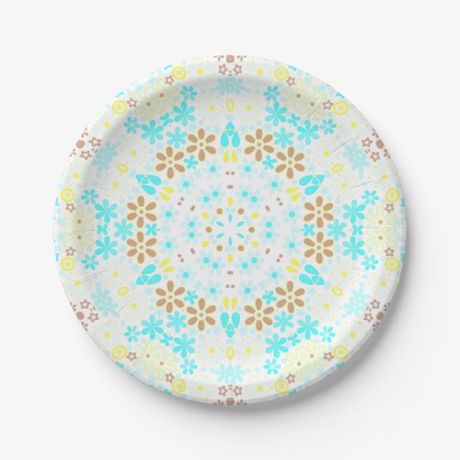 Abstrakte kaleidoskopische Blume Pappteller (Vorderseite)