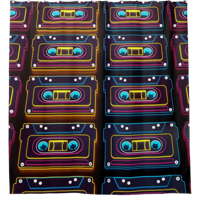 Abstrakte Kassette neon-Retro-Musik aus Backgro Duschvorhang (Vorderseite)