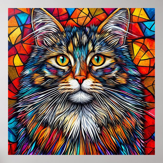 Abstrakte Katze-Illustration Poster (Vorne)