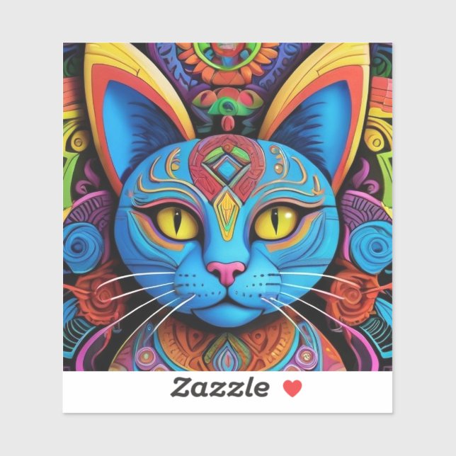 Abstrakte Katze mit gelben Augen Aufkleber (Blatt)