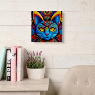 Abstrakte Katze mit gelben Augen Quadratische Wanduhr