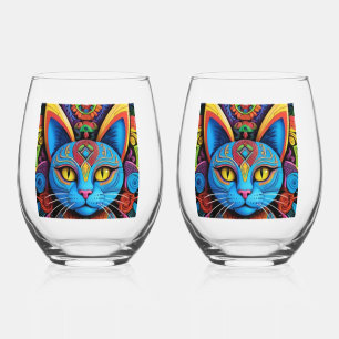 Abstrakte Katze mit gelben Augen Weinglas Ohne Stiel