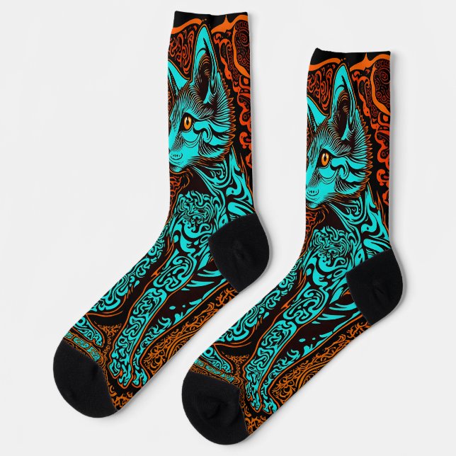 abstrakte Katzen im Stil der 1970er Jahre Socken (Linkes Detail)
