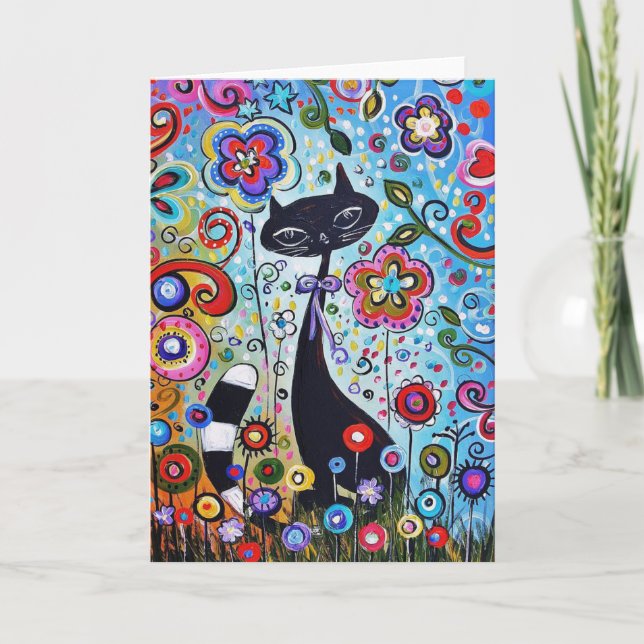 Abstrakte Katzen und Blumen Elegant Moderne Leere Karte (Vorderseite)