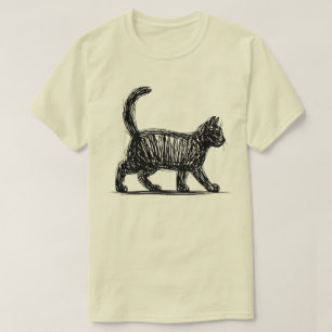 Abstrakte Katzenlinienkunst Minimalistische Kritze T-Shirt