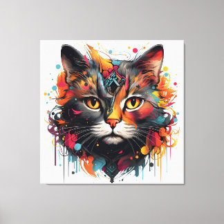 Abstrakte Katzenmalerei - farbenfrohe Feline Leinwanddruck