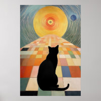 Abstrakte Katzenmalerei - Schwarze Katze und Sonne