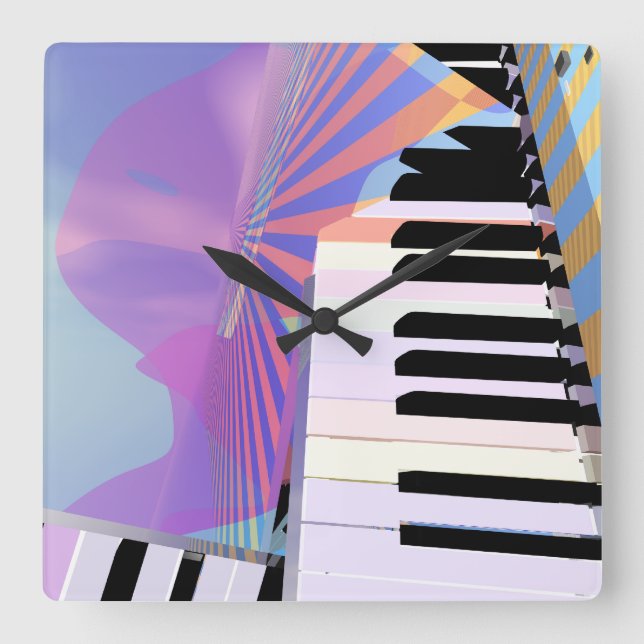 Abstrakte Keyboard-Musik Quadratische Wanduhr (Vorderseite)