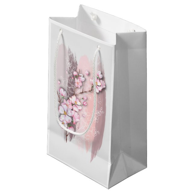 Abstrakte Kirschblüten Kleine Geschenktasche Geschenktüte (Vorderseite Schrägansicht)