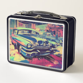 Abstrakte klassische Autos - 1950er-Jahre - Metal Metall Brotdose