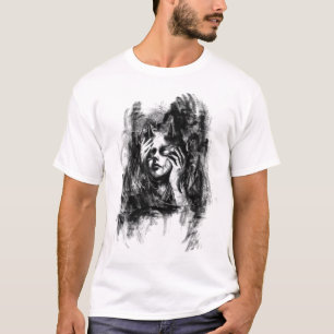 Abstrakte Kohle-Skizze Mädchen Gesicht Kunst T-Shirt