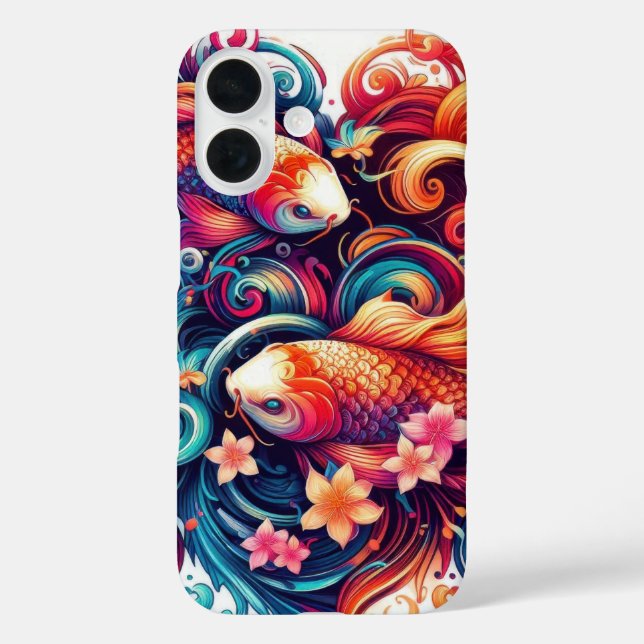 Abstrakte Koi-Fische und -Wellen im orientalischen iPhone 16 Hülle (Rückseite)