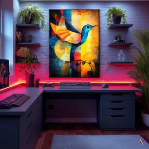 Abstrakte Kolibri-Kunst - Geometrischer Vogel Poster